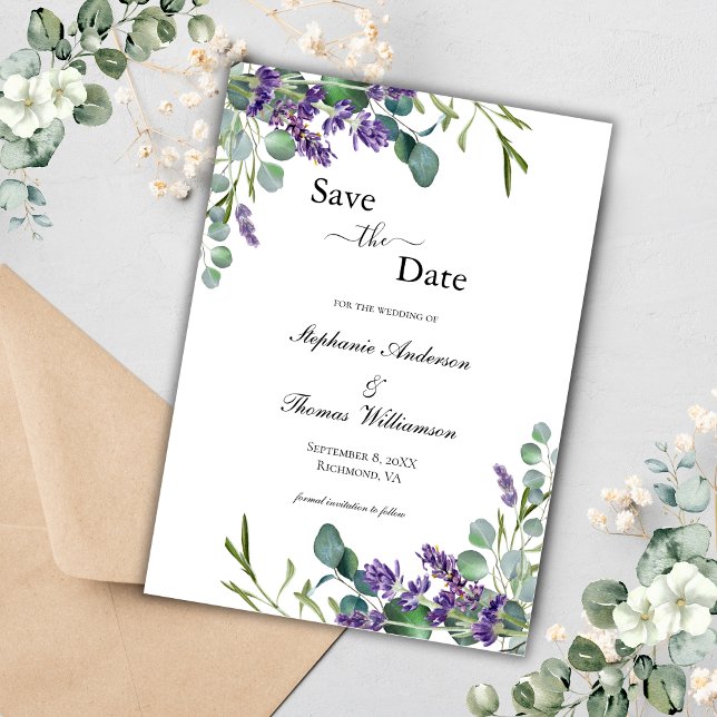 Save The Date Boho Lavender Eucalyptus Elégant code QR moderne (Boho Elegant Lavender Eucalyptus Formal Wedding Save the Date Card)