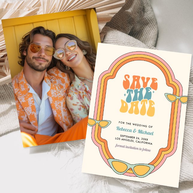 Save The Date Boho les années 70 Retro Coloré Super Cadre Mariag (Créateur téléchargé)