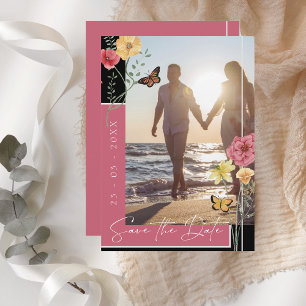 Save The Date Boho Magenta rose Fleurs sauvages Photo Sauvez la 