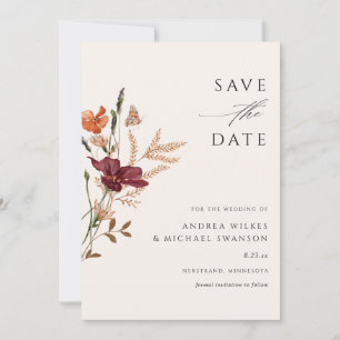 Save The Date Boho Mariage Automnal aux Fleurs Sauvages Vintage
