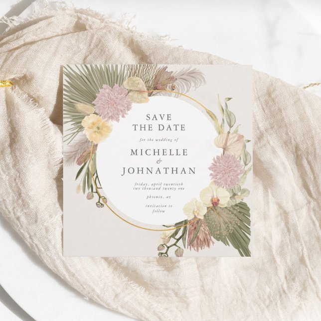 Save The Date Boho Mariage Pampas Grass Palm Orchid (Boho wedding save the date invitation)
