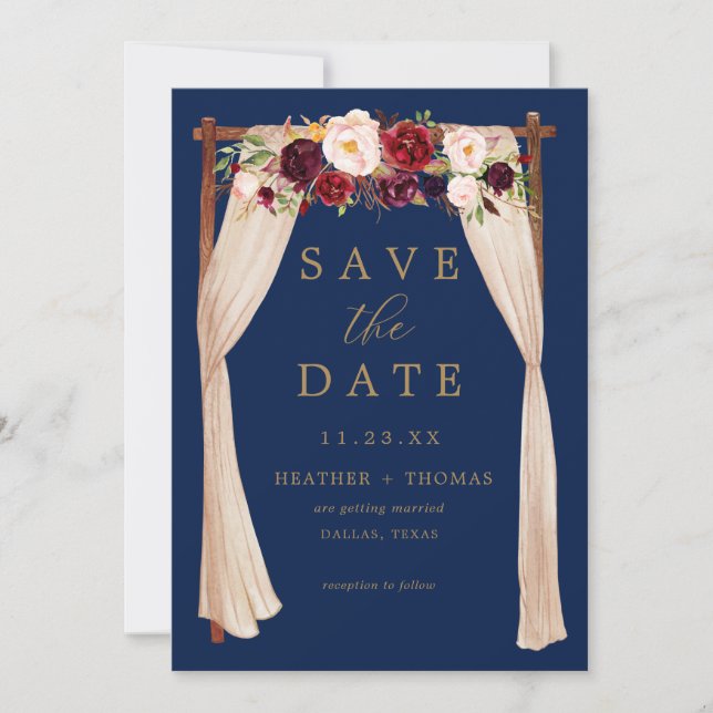 Save The Date Boho Marine Marsala Fleurs Arch or Floral (Devant)