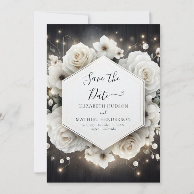 Save The Date Boho Minimal Rose blanche Mariage (Devant)