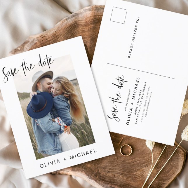 Save the Date Boho Minimalist Photo Modern Postcard (Creator Uploaded)