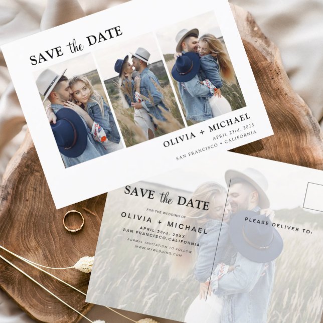 Save the Date Boho Minimalist Photo Modern Postcard (Creator Uploaded)