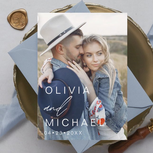 Save the Date Boho Minimalist Photo Modern Postcard (Creator Uploaded)