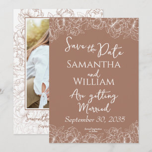 Save The Date Boho Mocha Mousse Floral Moderne Photo Mariage