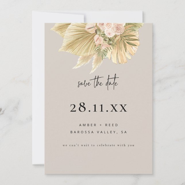Save The Date Boho moderne Pampas Grass Floral Blush naturel (Devant)