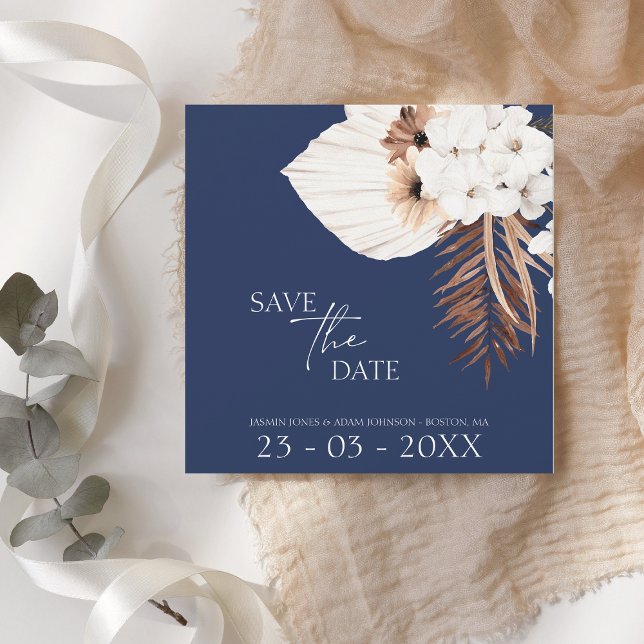 Save The Date Boho Navy Blue Pampas Grass Mariage (Créateur téléchargé)