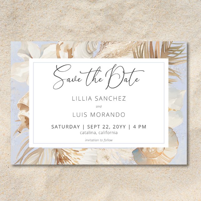 Save The Date Boho Ocean Dusty Blue Sur la plage Mariage (Boho Ocean Dusty Blue On the Beach Wedding Save The Date)