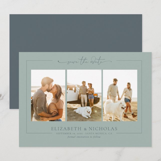 Save The Date Boho Ocean Glass moderne | 3 Photo Enregistrer la  (Devant / Derrière)