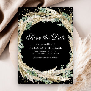 Save The Date Boho Pampas Eucalyptus Wreath Mariage noir