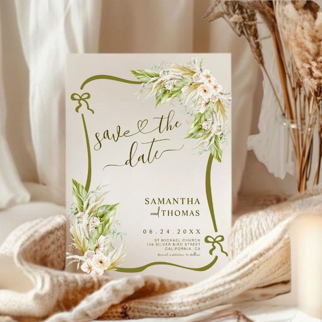 Save The Date Boho Pampas Mariage Grass Sauvez la date (Créateur téléchargé)
