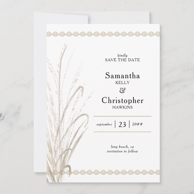 Save The Date Boho Pampas Naturel Grass Elégante Photo (Devant)