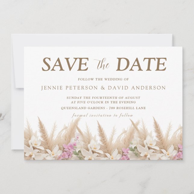 Save The Date Boho Pampas & Orchid Enregistrer le Mariage de la  (Devant)