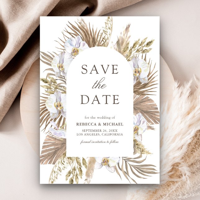 Save The Date Boho Pampas Orchidée blanche Mariage de palmier sé (Créateur téléchargé)