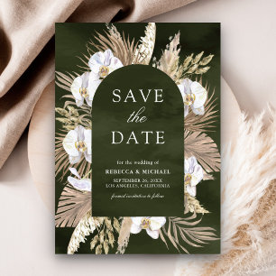 Save The Date Boho Pampas Orchidée blanche Olive Green Mariage