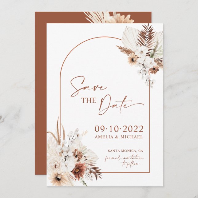 Save The Date Boho Pampas Terracotta Rust Enregistrer La Date (Devant / Derrière)