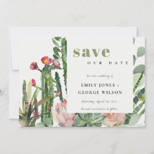 SAVE THE DATE BOHO PINK FLORAL DESERT CACTI FOLICOULEUR D'EAU