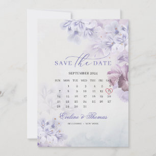 Save The Date Boho printemps fleurs mauve mois calendrier