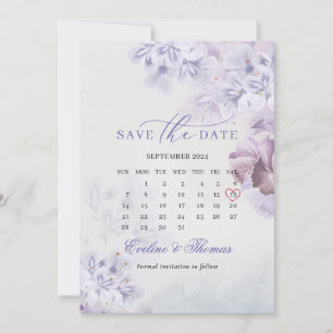 Save The Date Boho printemps fleurs pourpres mauve mois calendri