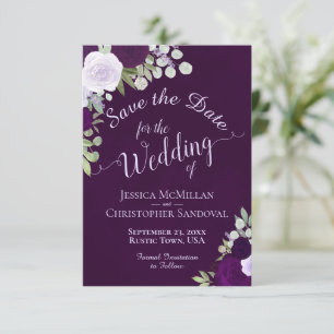 Save The Date Boho profond violet Rose Mariage