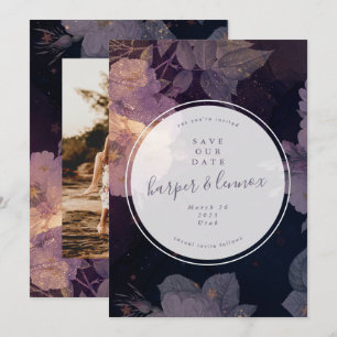 Save The Date Boho Purple Floral Winter Circle Photo