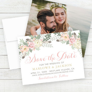 Save The Date Boho rose et or floral Mariage photo