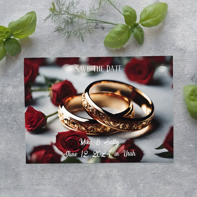 Save The Date Boho Rouge Fleurs Décoratives Mariage Enregistrer  (wedding invitation, wedding template, rsvp card, photo save the date)