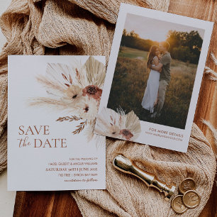 Save The Date Boho Rust Terracotta Fleurs Pampas Enregistrer La