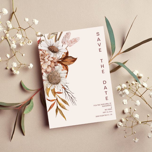 Save The Date Boho Rust Terracotta Mariage Fleurs de ventilateur (Créateur téléchargé)