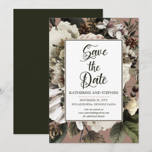 Save The Date Boho Rustique Dusty Rose Floral Bouquet