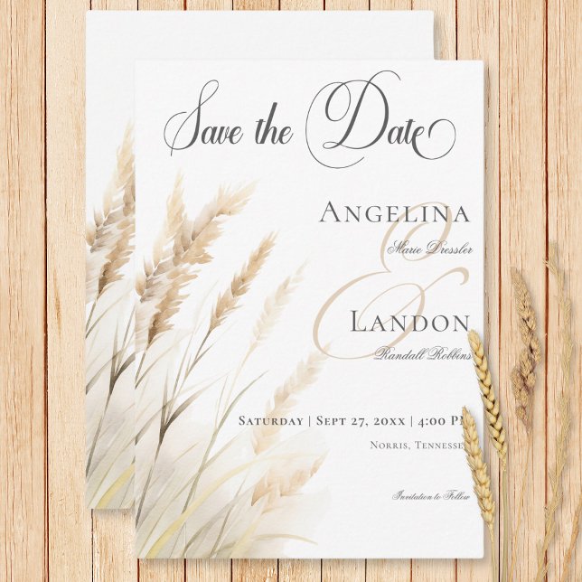 Save The Date Boho Rustique séché Tan Grass Mariage (Rustic Boho Dried Tan Grass Wedding Save The Date Card)