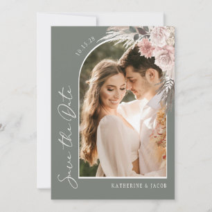 Save The Date Boho Sage Green Photo Wedding Enregistrer La Date
