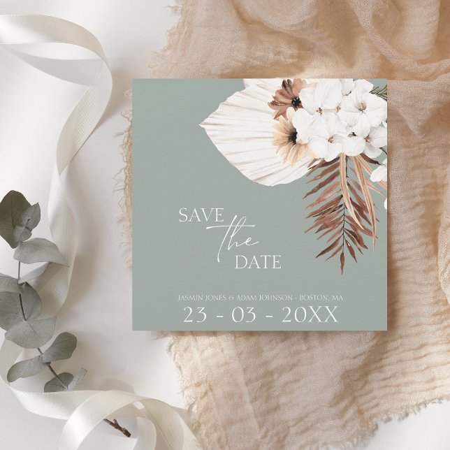 Save The Date Boho Sage Vert Pampas Blanc Mariage Grass (Créateur téléchargé)