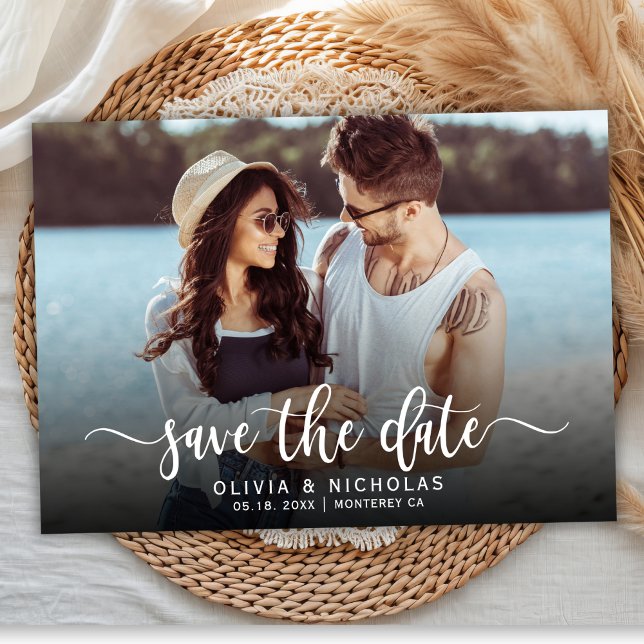 Save The Date Boho Stylish manuscrit Script One Mariage photo (Créateur téléchargé)
