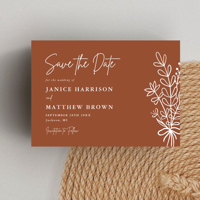 Save The Date Boho Terracotta brûlé Orange Rustique Mariage (Créateur téléchargé)