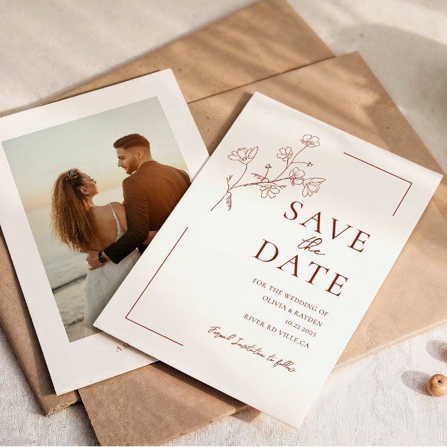 Save The Date Boho Terracotta Floral Wedding Enregistrer la date (Créateur téléchargé)