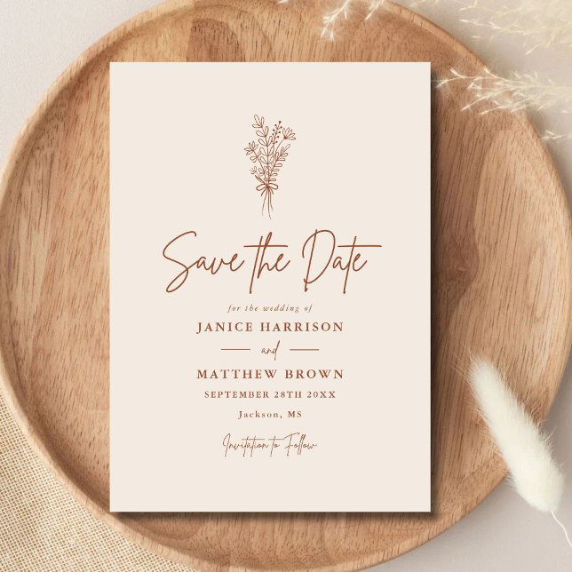 Save The Date Boho Terracotta Orange Brûlé Mariage Rustique (Créateur téléchargé)