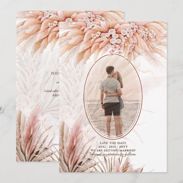 Save The Date Boho Terracotta Pampas Mariage PHOTO en herbe (Devant / Derrière)