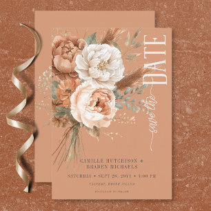 Save The Date Boho Terracotta Pêche & Crème Mariage Floral