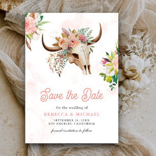 Save The Date Boho Tribal Floral Vache Mariage crâne