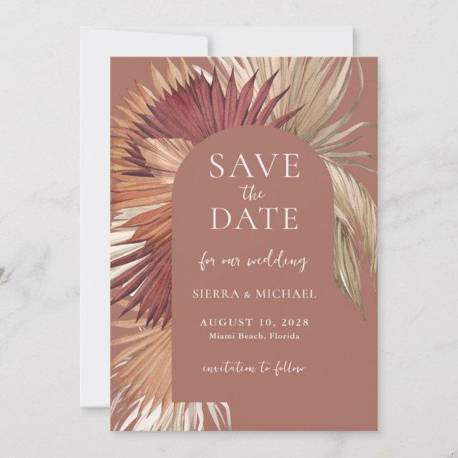 Save The Date Boho Tropical Fan Palms Wedding Enregistrer la dat (Devant)