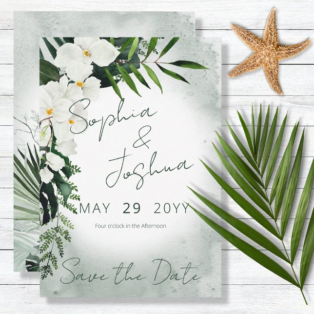 Save The Date Boho Tropical Plantes Vert Mariage aquarelle (Créateur téléchargé)