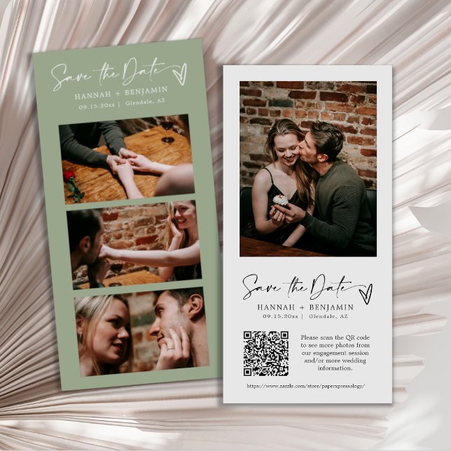 Save The Date Boho vert Dusty moderne Photo Booth Strip QR Code (Créateur téléchargé)