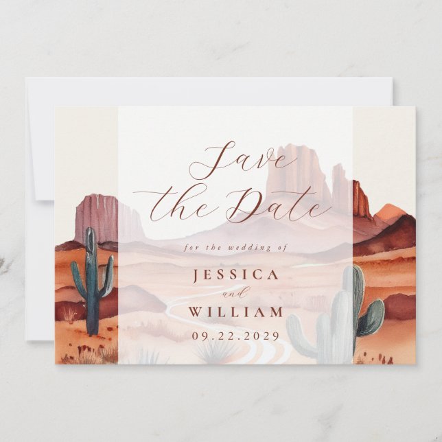 Save The Date Boho Watercolor Desert Mariage (Devant)