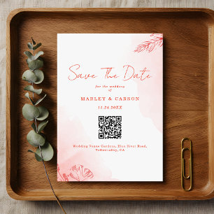 Save The Date Boho Watercolor Foliage Terracotta QR Code Mariage