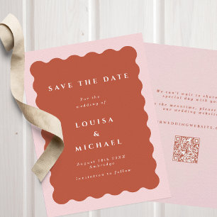 Save The Date Boho Wavy Terracotta & Blush QR Code Mariage