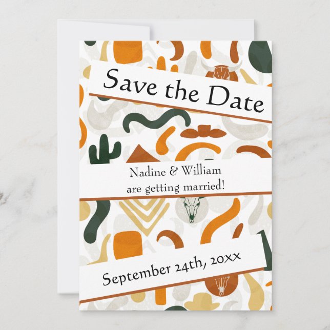 Save The Date Boho western QR code du désert cowboy cactus taure (Devant)