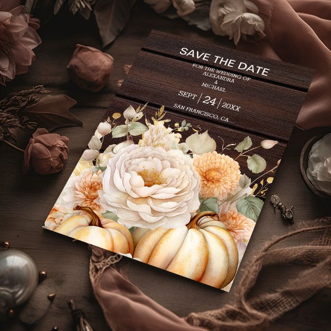 Save The Date Boho White and Gold Parties scintillant Citrouille (Créateur téléchargé)